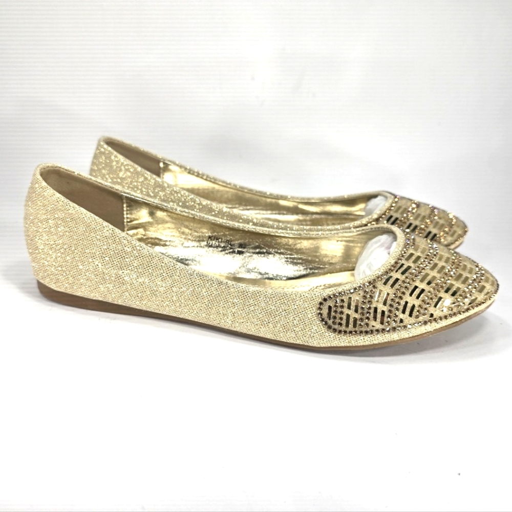 DbDk Fashion NEW! Kiki Gold, Sparkling, Slip On, Jeweled Ballet Flats. WMS 8.5M